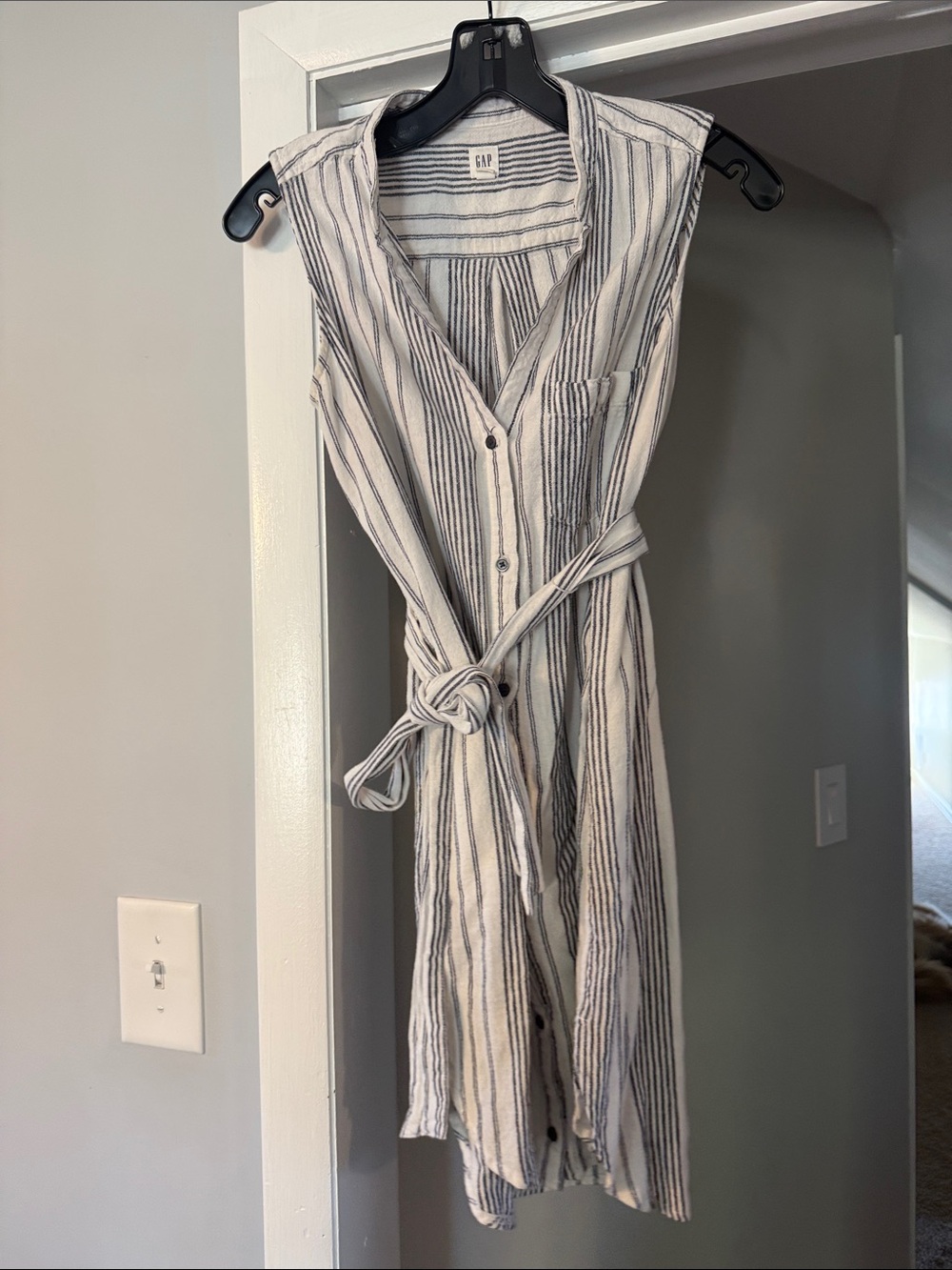GAP Sleeveless Striped Midi Dress in White and Navy